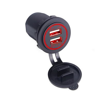 Автомобільний зарядний пристрій USB розетка 12V - 24V (червоне світлодіодне підсвічування) AS001007 фото